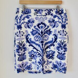 Merona Floral Blue/Purple/ White Stretch Pencil Skirt